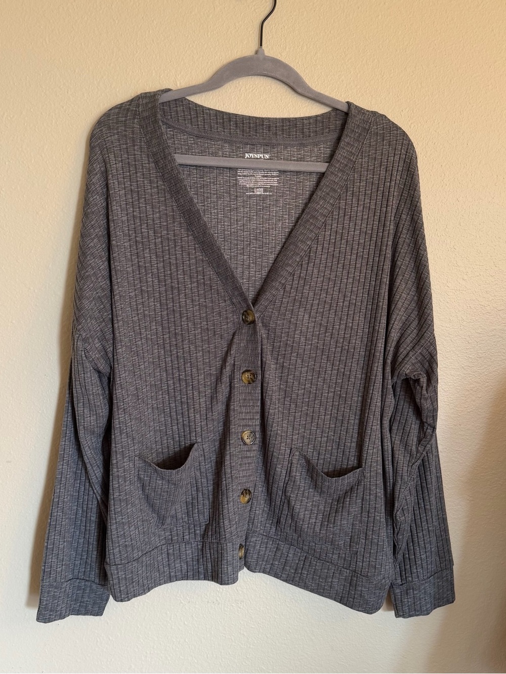 Women’s Charcoal Ribbed Button Cardigan - Comfortable Layering